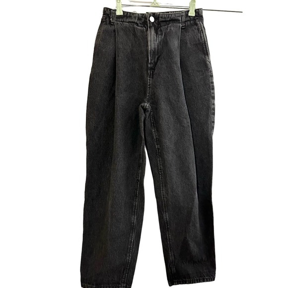 Tela Denim - TELA Vintage-wash Black Denim Mom Jeans Baggy Crop Leg Hi-Rise High Waist - XS